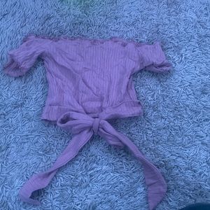 Super cute off the shoulder crop top with ties in the front